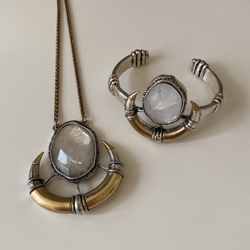 Lucky Brand Gold and Silver Pendant Necklace and Bracelet Set